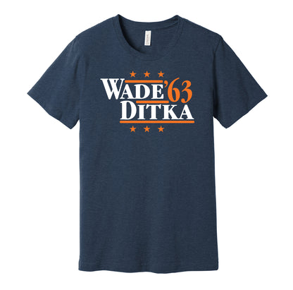 Chicago Bears retro political campaign parody navy t-shirt featuring Bill Wade and Mike Ditka '63, designed in a vintage election style by Hyper Than Hype Shirts.