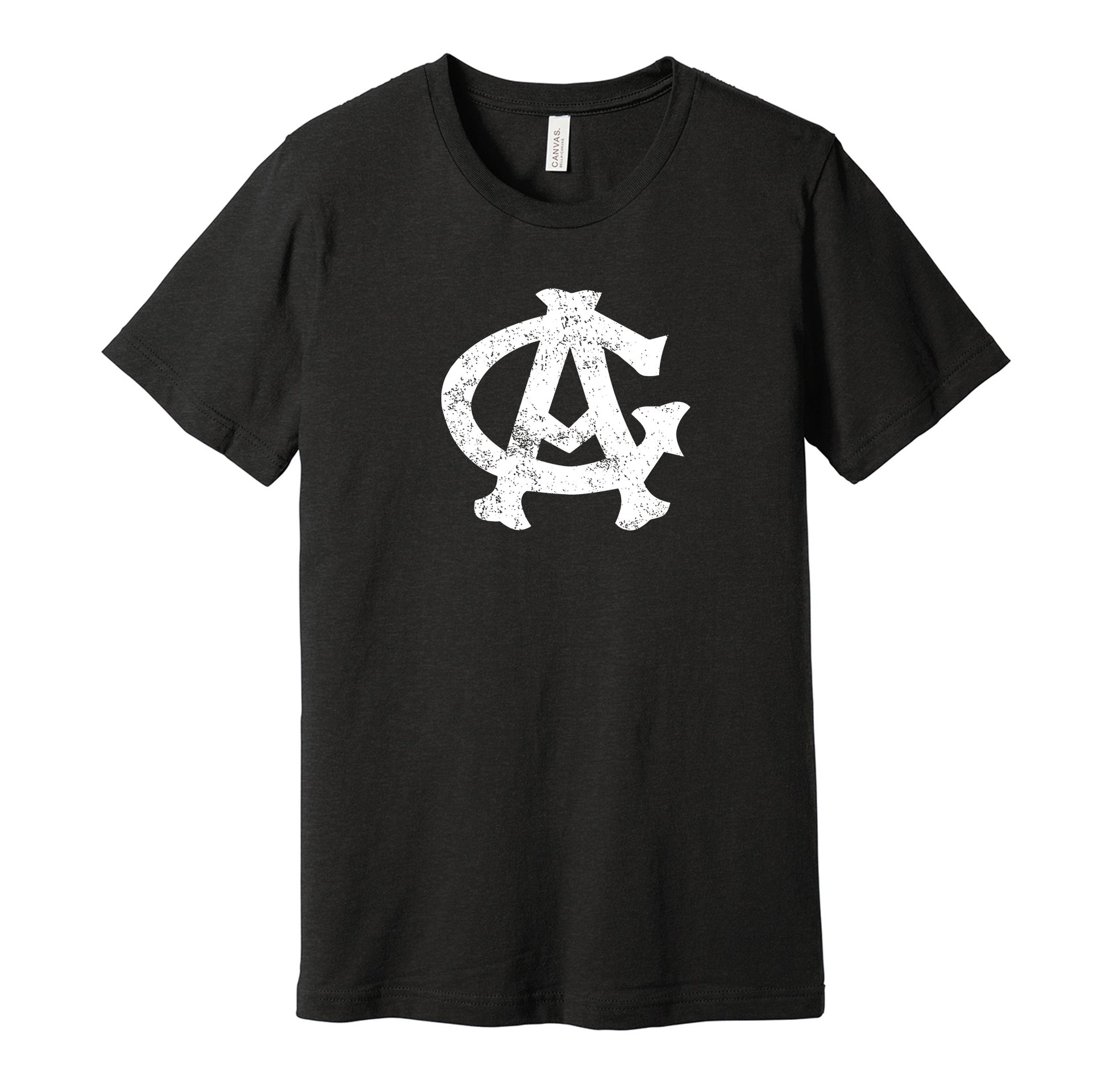 Chicago American Giants vintage distressed logo black t-shirt featuring the classic Negro League baseball team logo in a retro worn style by Hyper Than Hype Shirts.