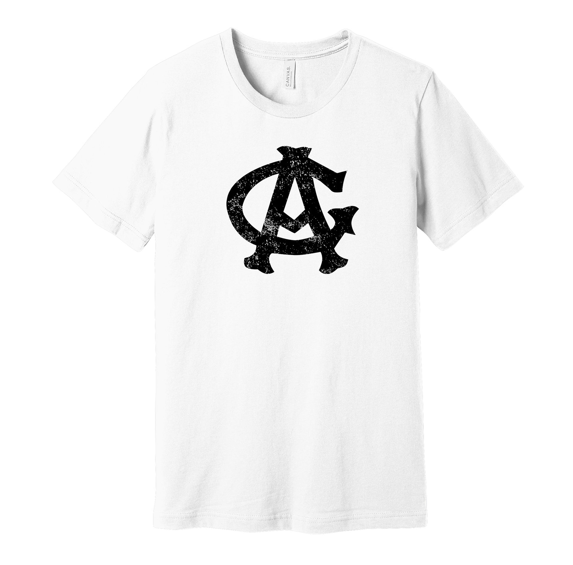Chicago American Giants vintage distressed logo white t-shirt featuring the classic Negro League baseball team logo in a retro worn style by Hyper Than Hype Shirts.