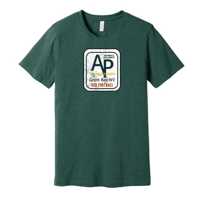 Acme Packers vintage distressed logo green t-shirt featuring the classic early Green Bay Packers football team logo in a retro worn style by Hyper Than Hype Shirts.