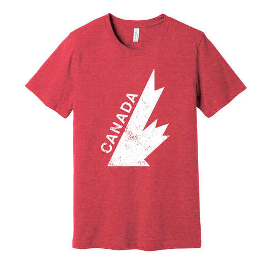 Team Canada cup vintage distressed logo red t-shirt featuring the classic 1970s-1980s hockey team emblem in a retro worn style by Hyper Than Hype Shirts.