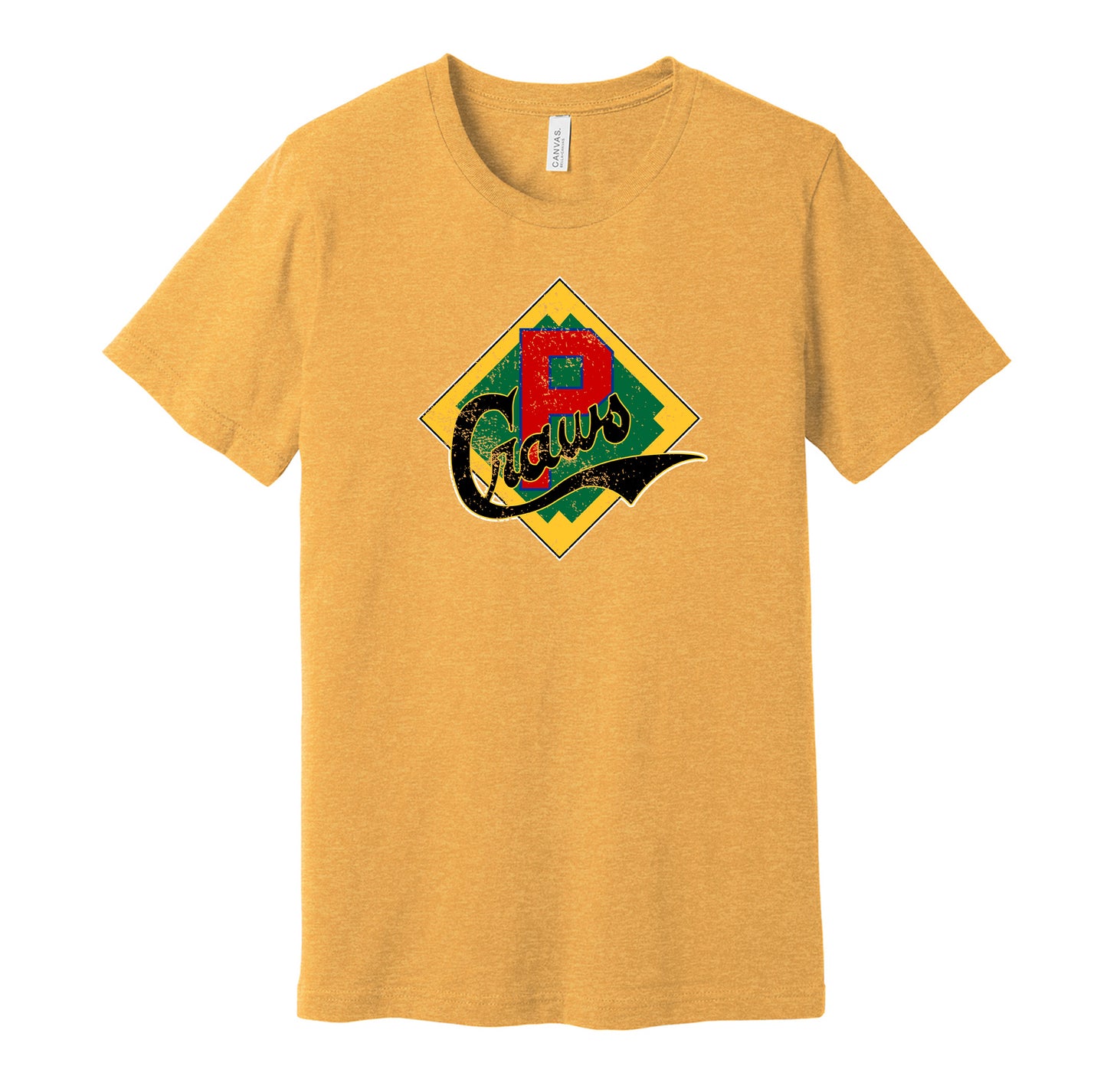 Pittsburgh Crawfords vintage distressed badge logo gold t-shirt featuring the classic Negro League baseball team logo in a retro worn style by Hyper Than Hype Shirts.