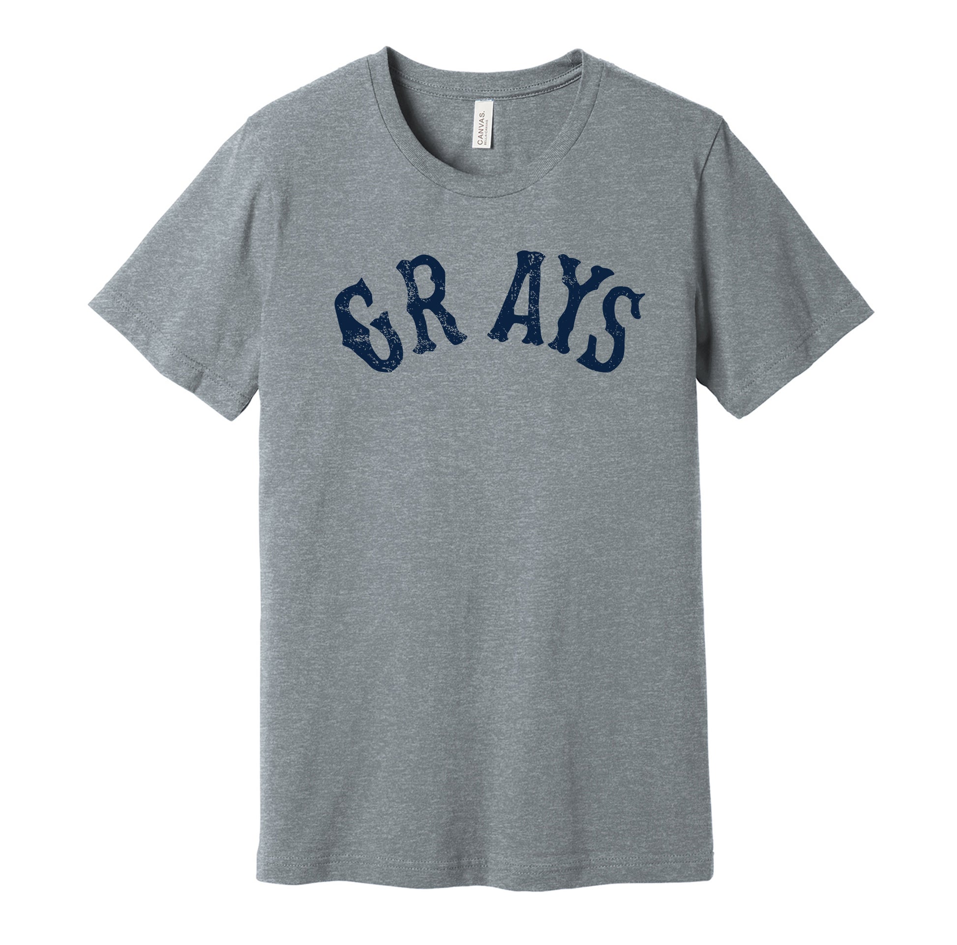 Homestead Grays vintage distressed logo gray t-shirt featuring the classic Negro League baseball team logo in a retro worn style by Hyper Than Hype Shirts.