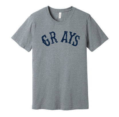 Homestead Grays vintage distressed logo gray t-shirt featuring the classic Negro League baseball team logo in a retro worn style by Hyper Than Hype Shirts.