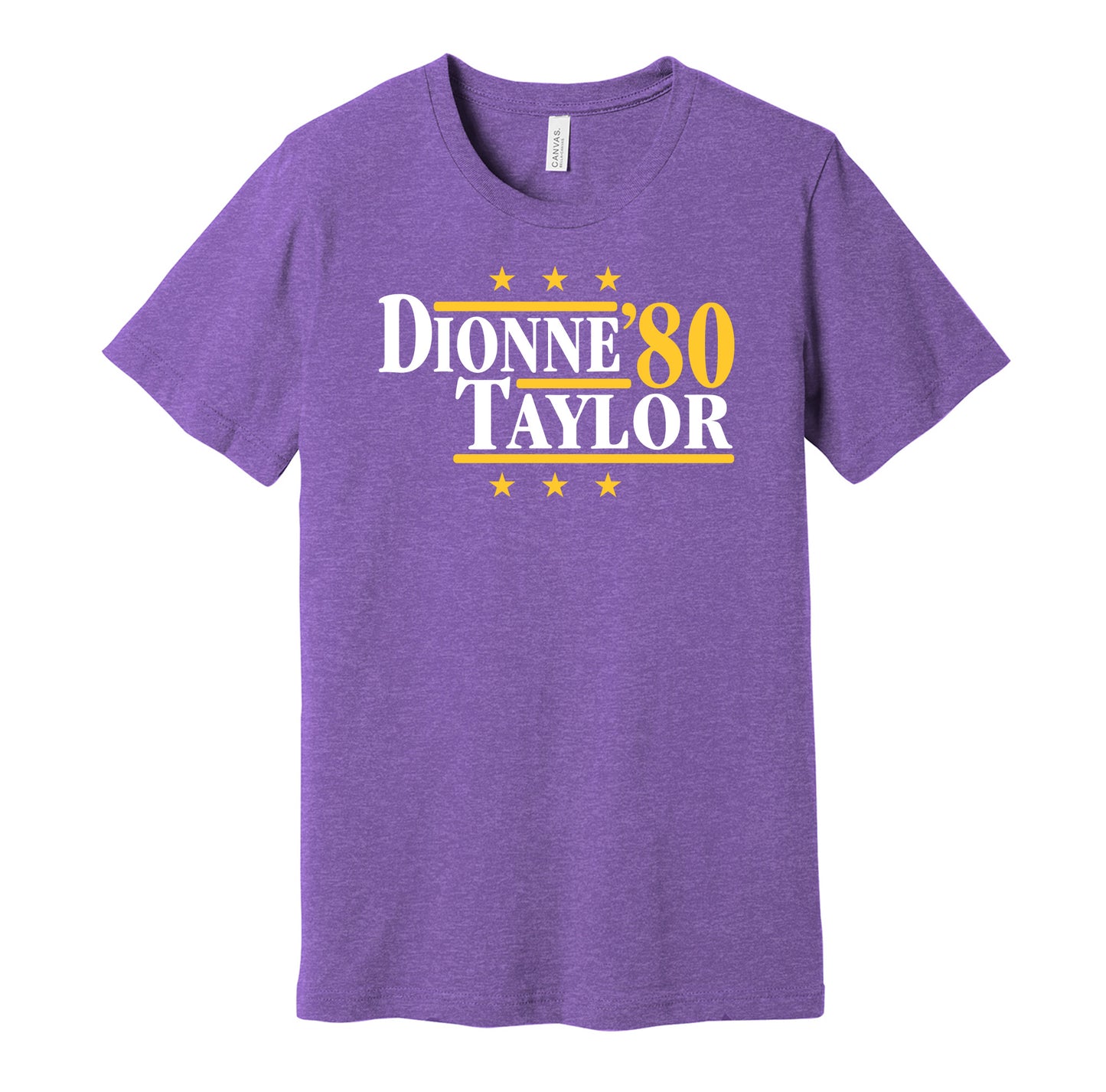 Los Angeles Kings retro political campaign parody purple t-shirt featuring Marcel Dionne and Dave Taylor '80, designed in a vintage election style by Hyper Than Hype Shirts.
