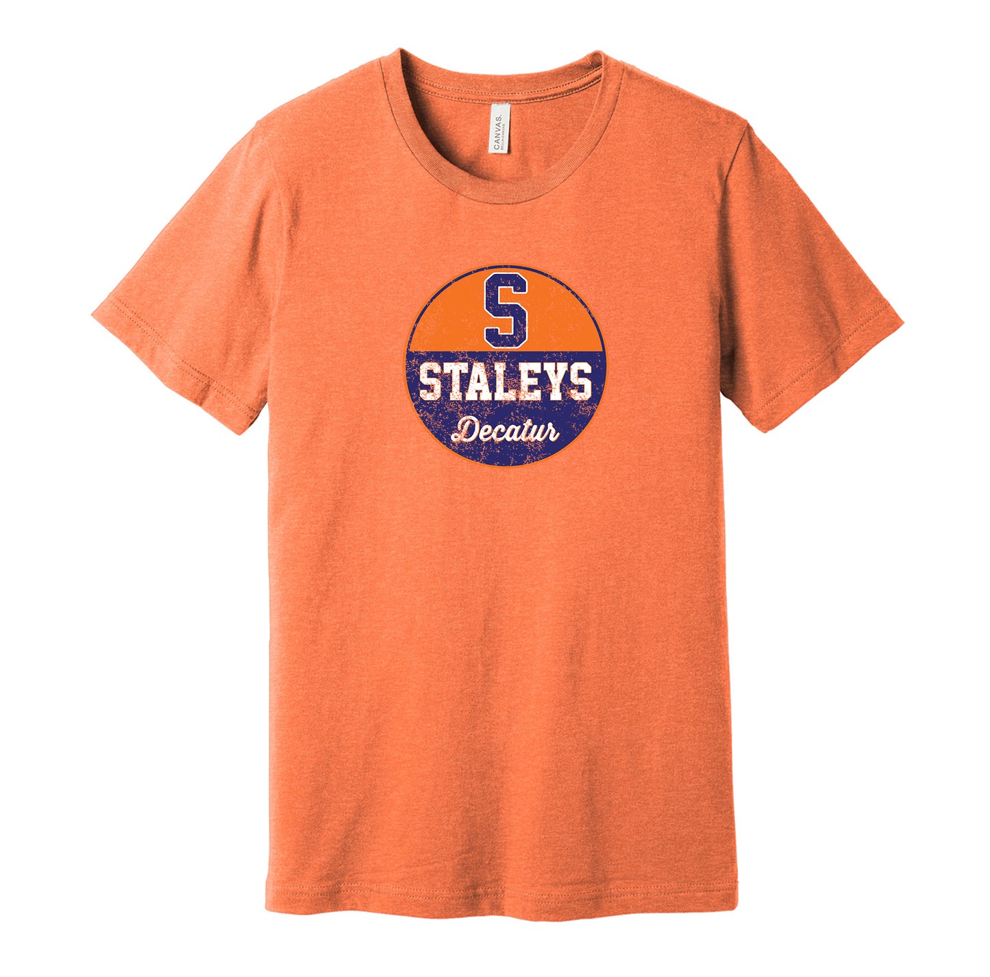 Decatur Staleys vintage distressed logo orange t-shirt featuring the classic early Chicago Bears football team logo in a retro worn style by Hyper Than Hype Shirts.