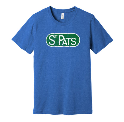 Toronto St. Pats vintage distressed logo blue t-shirt featuring the classic 1920s hockey team logo in a retro worn style by Hyper Than Hype Shirts.