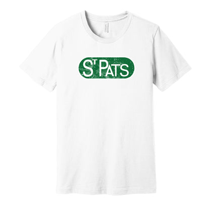 Toronto St. Pats vintage distressed logo white t-shirt featuring the classic 1920s hockey team logo in a retro worn style by Hyper Than Hype Shirts.